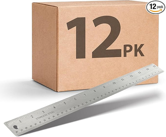 Officemate Classic Stainless Steel Metal Ruler, 15 inches with Metric Measurements, Silver, 15 L x 1.25 W, 12 Pack (666120)