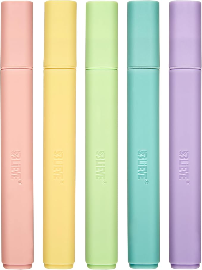 BLIEVE Bible Highlighters No Bleed Through, Chisel Tip, 5 Pack | No Smear, Quick-Dry, Aesthetic Cute Pastel Colors For Bible & Journaling (Candy Edition)