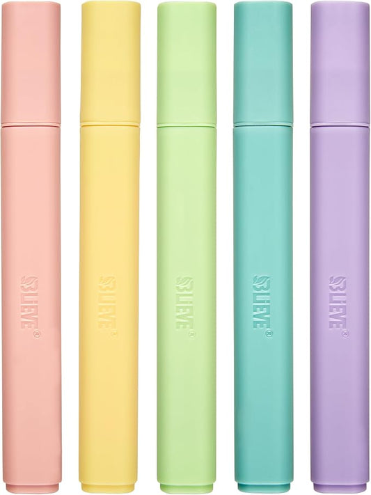 BLIEVE Bible Highlighters No Bleed Through, Chisel Tip, 5 Pack | No Smear, Quick-Dry, Aesthetic Cute Pastel Colors For Bible & Journaling (Candy Edition)