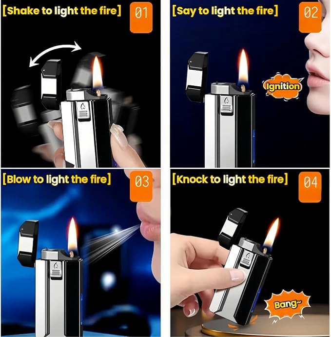 Smart Dual-Fuel Dual-Flame Lighter, Windproof Red Butane Torch & Kerosene Soft Flame, Arc Induction Ignition, Multiple Ignition Modes, Refillable & Rechargeable Lighters (Fuel Not Included)
