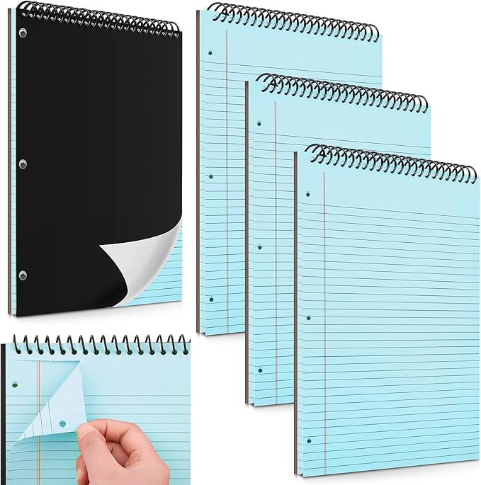 MotiMind 3 Pack 8.5" x 11" Top Spiral Notebook with 3 Hole Punched Blue Legal Pads College Ruled Notepad 50 Sheets Hard Cardboard Paper Wirebound Notepad for Office School Business