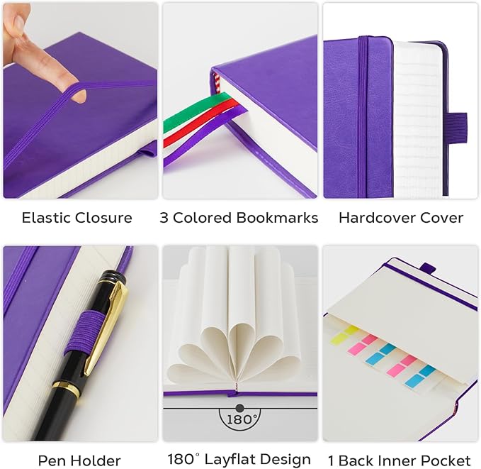 FOCUS DAY Large Journal Notebook 8.5 x 11, 320 Pages A4 College Ruled Notebook Journal for Writing Women Men, Leather Journal Notebook for School Work, Pearlescent Purple Notebook