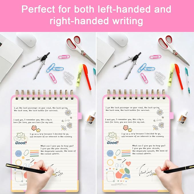 Top Spiral Notebook, A5 Hardcover Top Bound Steno Pads, 240 Pages 100gsm College Ruled Left Handed Notebook Journal for Work, School, Meeting Writing - Pink, 5.9" x 8.5"
