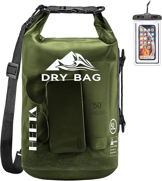 HEETA Dry Bag Waterproof Backpack with Phone Case 5L/10L/20L/30L/40L | Roll Top Lightweight Dry Storage Bag for Women Men, Travel Boating Kayaking Paddle Board Camping Beach Essentials Accessories
