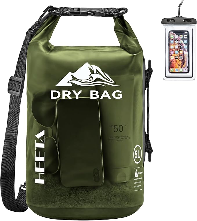 HEETA Dry Bag Waterproof Backpack with Phone Case 5L/10L/20L/30L/40L | Roll Top Lightweight Dry Storage Bag for Women Men, Travel Boating Kayaking Paddle Board Camping Beach Essentials Accessories