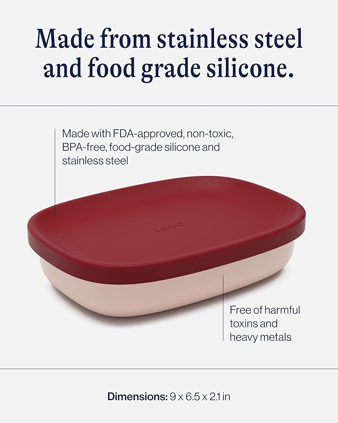 Lalo Bento Box - BPA-Free, Leak-Proof, Dishwasher Safe, Easy to Open & Clean Silicone & Stainless Steel Lunch Box For Kids, Portable for Daycare or Travel - Berry & Cream