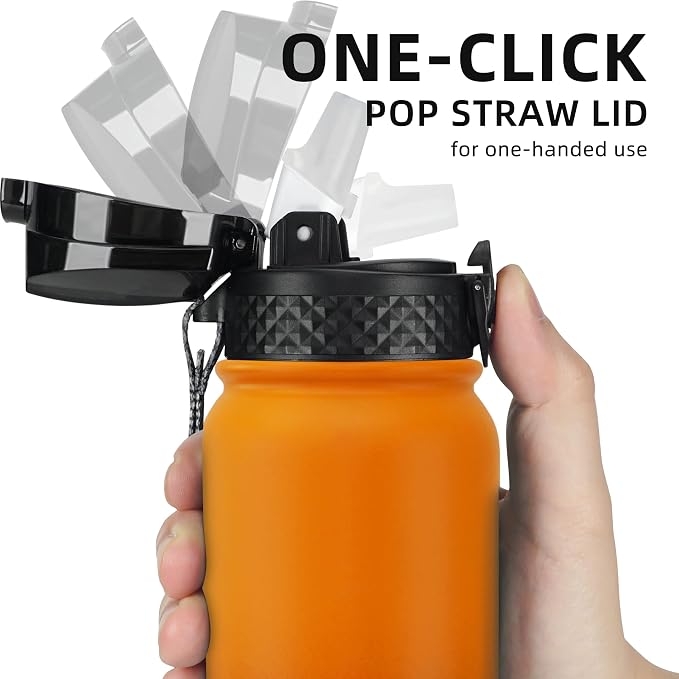 Fanhaw 20 Oz Kids Insulated Stainless Steel Water Bottle with Straw Lid, Leakproof & Anti-Dust Everyday Use Bottle for School, Women & Men, Back to School Essentials (Yellow Orange)