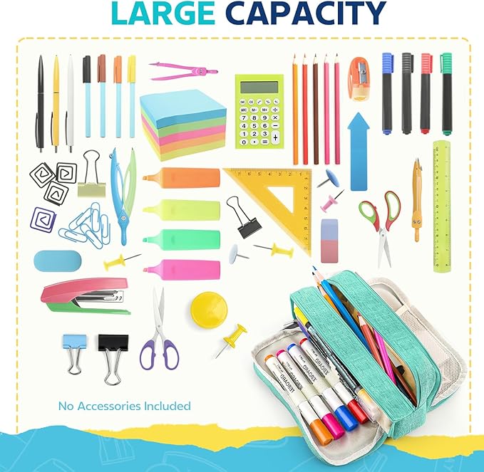 Large Capacity Pencil Case Pencil Pouch Pen Bag with 3 Compartment Stationery Organizer with Zipper, School Supplies Organizer for Teen Adults (green)