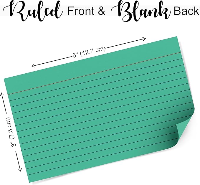 THREE LEAF 3 X 5, INDEX CARD RULED, 500 CT. (100 x 5) COLORED, Ruled Flash Cards, Study Card, Memo Pad, For To-Do List, Art And Craft Projects