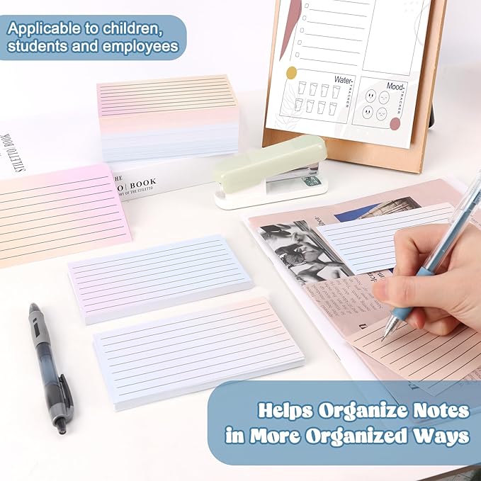 300 Pack Ruled Index Cards 3x5 Gradient Colored Index Cards Heavy Weight Note Cards 180gsm Flashcards Double Sided Notecards Lined Recipe Cards for Studying Drawing