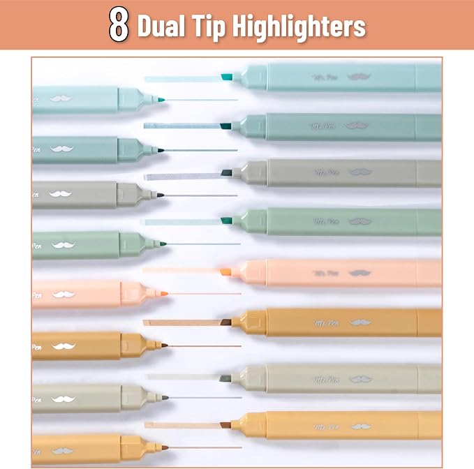 Mr. Pen- Aesthetic Bible Highlighters No Bleed Through Assorted Color, 8pcs | Ocean Dune, Cute Highlighter Dual Tip for Journaling Supplies and School Accessories, Bible Highlighters and Pens No Bleed