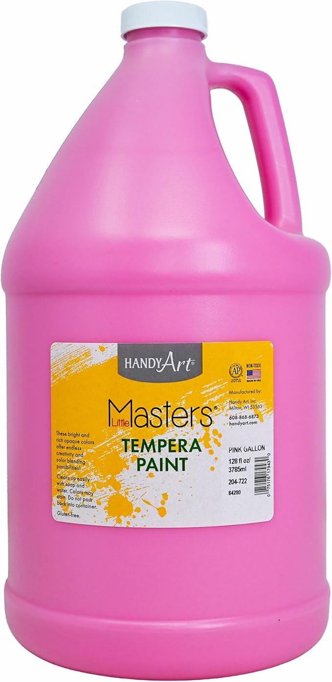 Handy Art Little Masters Tempera Paint, Pink, Gallon 128 oz Bottle, Bright & Mixable, High Opacity, Washable Colors for Classroom, Students, Kids, Young Artists, Safe & Non-Toxic, Made in USA