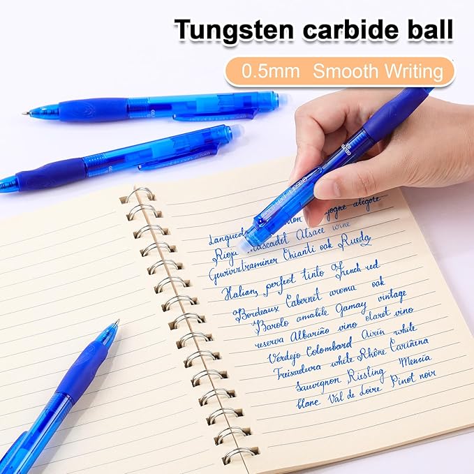 USUAL Retractable Erasable Pens 12 Blue Erasable Gel Pen 0.5mm Erasable Gel Pens Black Make Mistakes Disappear Smooth Writing Pen Office Back-to-School Supplies (Blue)