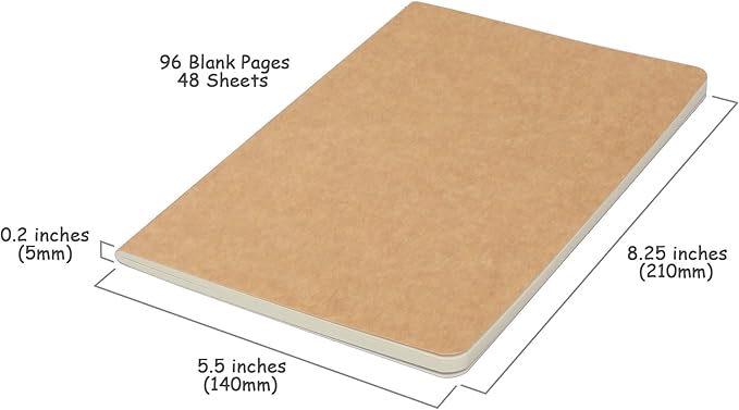 TWONE 3 Pack Travel Journal Notebook for Travelers or School - Kraft Brown Soft Cover - 5.5” x 8.25” - 96 Blank Pages with 48 Sheets