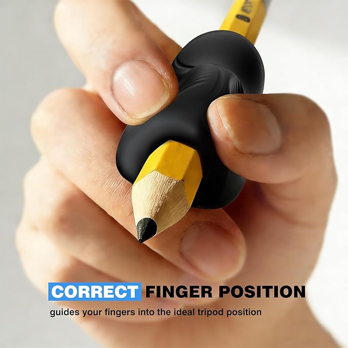 6 Pack Ergonomic Pencil Grips,Triangular Design with Finger Grooves for Children &Arthritis,Soft Non-Slip Silicone,Corrects Grip Position for Writing and Drawing,Left & Right Handed,Black