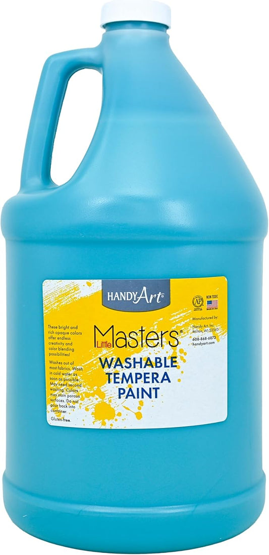 Handy Art Little Masters Washable Tempera Paint, Turquoise, Gallon 128 oz Bottle, Bright & Mixable, High Opacity, Washable Colors for Classroom, Students, Kids, Safe & Non-Toxic, Made in USA