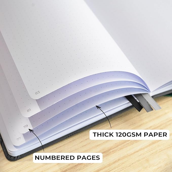 Clever Fox Dotted Journal 2.0 – Compact Planning and Sketching Dot Grid Notebook 120 GSM Thick, No-Bleed Paper – Planner with Pen Loop, Pocket, Ribbons, Stickers A5 - Black