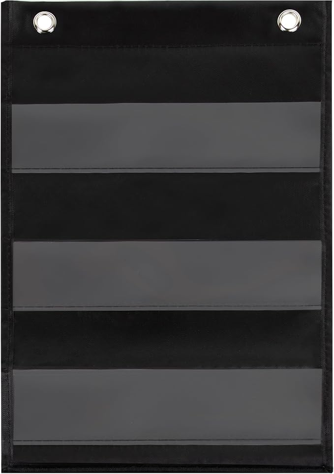 Essex Wares - 9" Wide x 11" Tall Pocket Chart, Black - Sturdy Pocket Chart for Classroom for Sentence Strips - Easy to Use & Hang, Reusable Black Pocket Chart