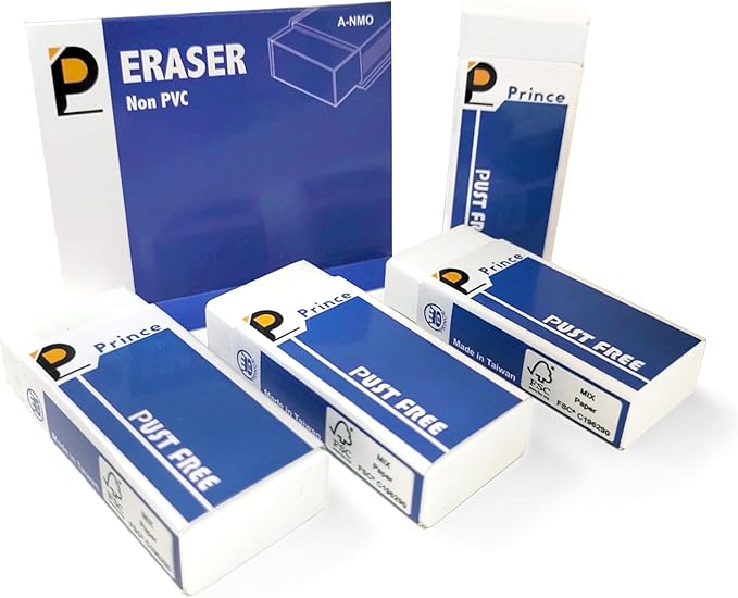 Prince 3 Pack Large Erasers, Eco-Friendly TPE Non-PVC Smudge-Free Large Erasers, Soft & Clean Erasing for Tests, Homework, Art Sketching, School Supplies & Office Tasks