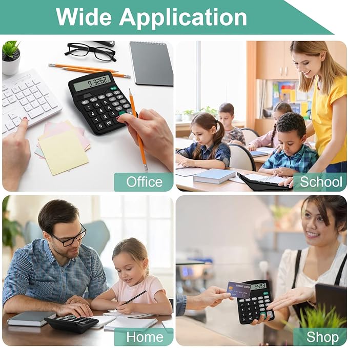 Desktop Calculator, 12-Digit Solar Calculator with Large Display, Big Easy-Press Buttons, Power Solar, Compact Office Desk Calculator for Home, School & Business