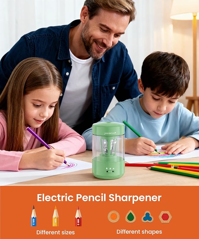 Electric Pencil Sharpener for Classroom, Fully Automatic, Green