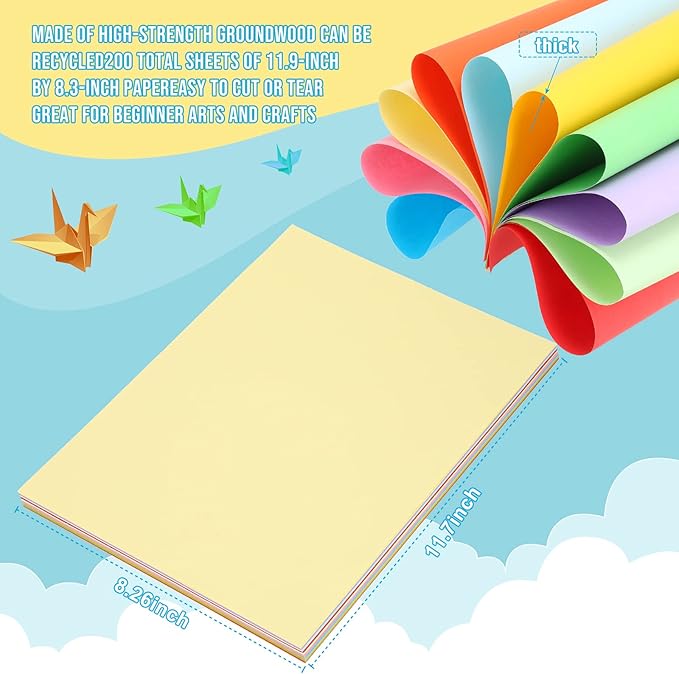 Sherr 1000 Sheets Construction Paper Colored Cardstock A4 9 x 12 10 Assorted Colors Card Stock Heavyweight Printer Paper for DIY Craft Party Supplies Decoration(Rainbow Color)