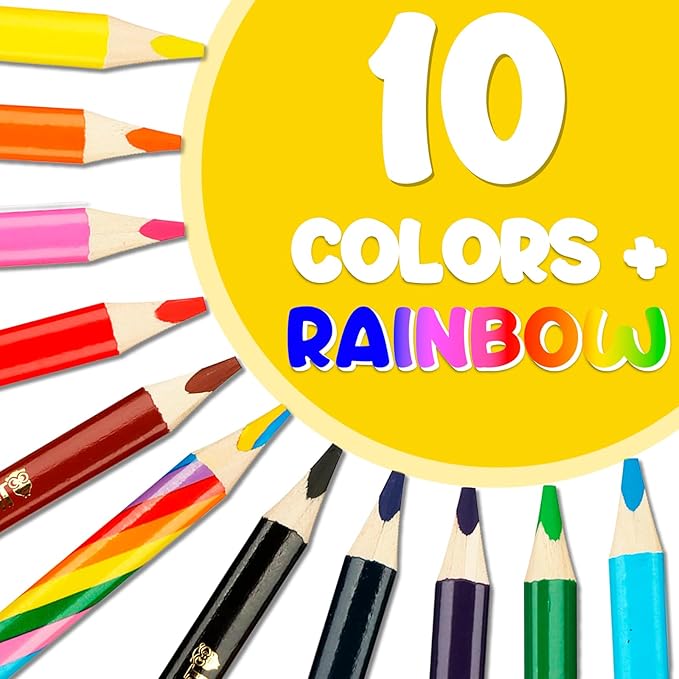 TinyGeeks Jumbo Color Pencils Set For Kids - Short Fat Triangle Pencils for Kids Ages 3-7 - For Preschoolers, Kindergarten, Toddlers, Beginners - Triangular Shape With Sharpeners