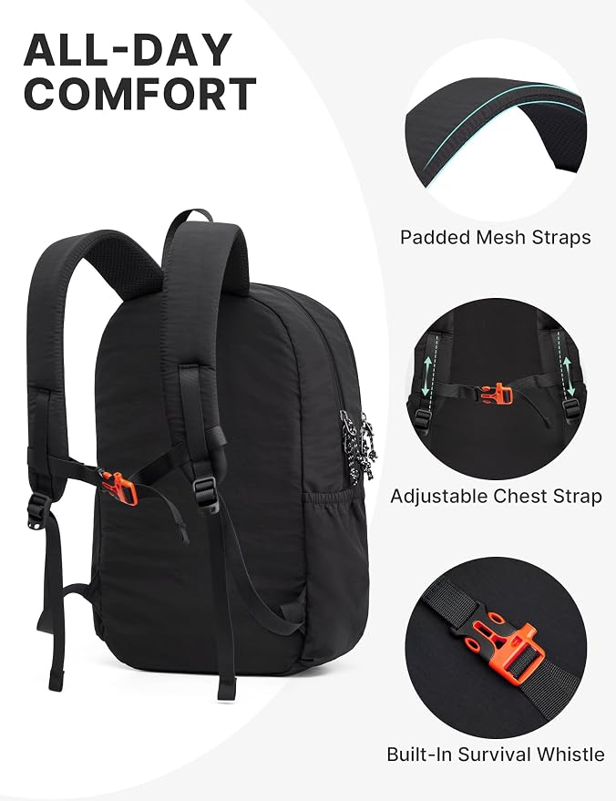 G4Free 15L Hiking Backpack Lightweight Small Daypack for Women Men | Padded Back&Strap, with Chest Strap, for Travel Outdoor Campus, Orange