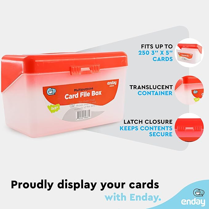 Enday Index Card Box Red 3x5 Index Card Holder, Index Card Organizer, Flash Card Holder, Holds 250 Cards. (36 PC)
