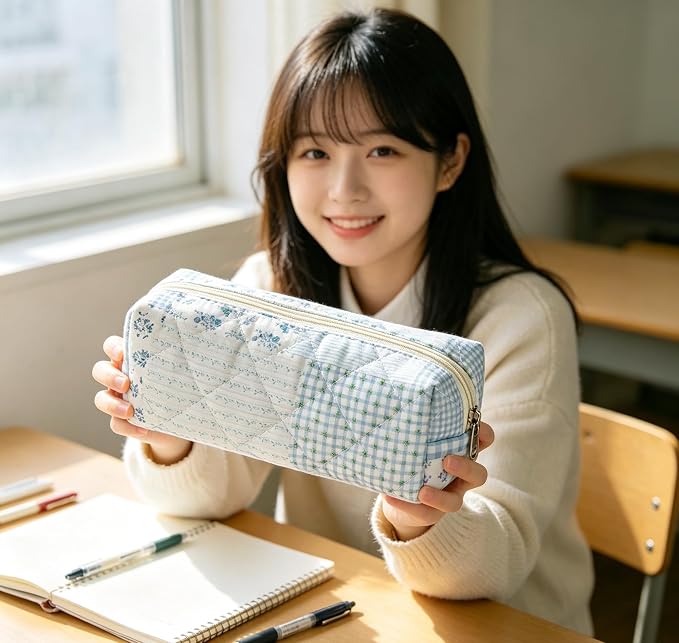 Pencil Case, Pencil Pouch for Women, Pencil Case Small, Pencil Pouch Aesthetic (Trend floral blue)
