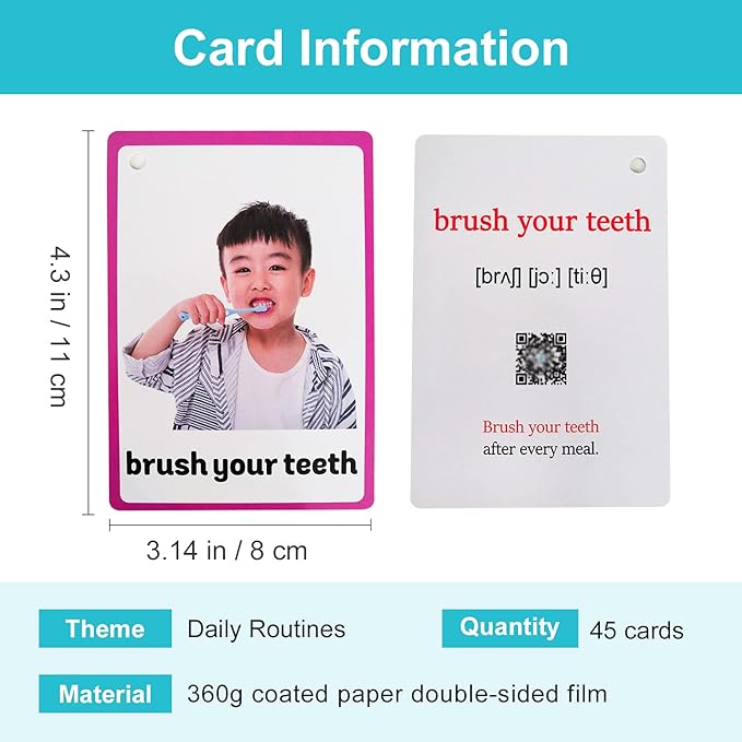 Lilias Daily Routines Flash Cards, Toddler Learning Toys, Preschool Learning Toys, Homeschool Supplies, Learning Supplies for Kindergarten, 4.3 X 3.14 Inch, 45 Cards in Set