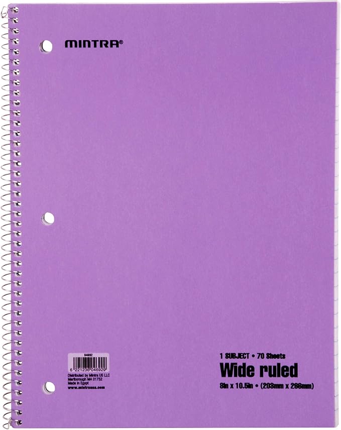 Mintra Office Spiral Notebooks, Wirebound, Journals for School, Work, Business, Aesthetic Stationery, Writing Pads, Teacher & Student Supplies (6, Pastel, Wide)