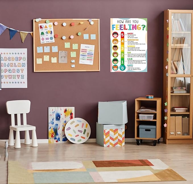 FaCraft Feelings Chart Poster for Kids Toddlers - Laminated Emotions Chart Boho Learning Educational Posters for Preschool Kindergarten Classroom Bulletin Board Decorations Teacher Back to School