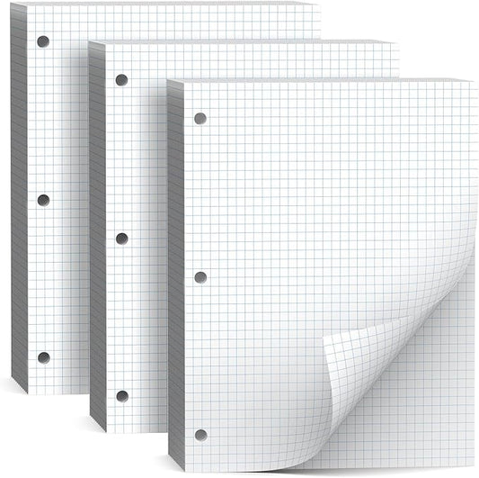 390 Sheets Quad Ruled Graph Paper, 3 Hole Punch Paper 8 x 10.5 White, Loose Leaf Graph Paper,Filler Paper 4 x 4 Graph Rule, Notebook Paper for 3 Ring Binder, Engineering Paper for School Home Business