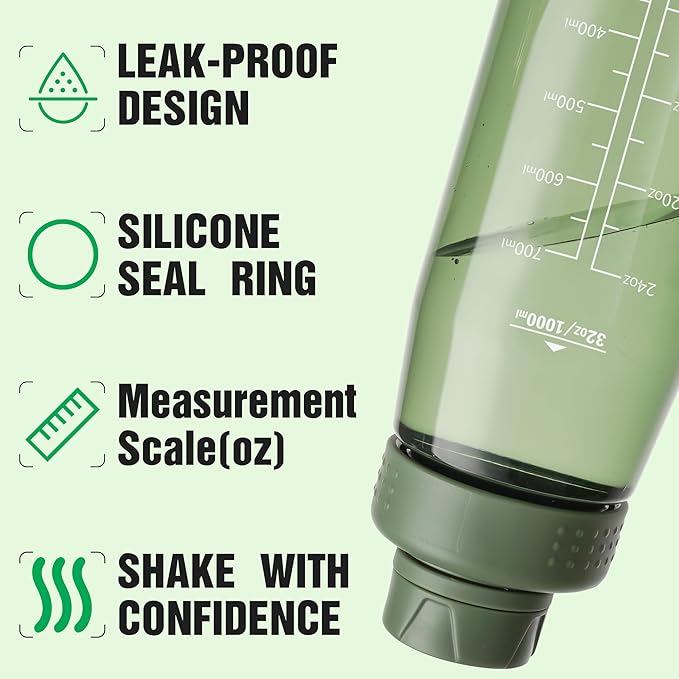 32oz Clear Water Bottle - BPA-Free Tritan Plastic, Fast Flow Spout Lid, Wide Mouth & Leakproof Design Hiking Water Bottle Suitable for Travel, Outdoors, Gym, Travel, Home, School(Army Green)