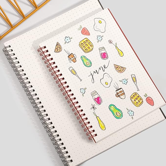 EMSHOI Dotted Journal Spiral Notebook 5.7" x 8.22" - 4 Pack 640 Pages 100gsm Thick Paper, A5 Dot Grid Notebook, Plastic Hardcover Dotted Notebook for Journaling Writing