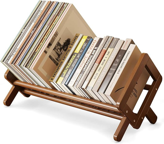 Premium Desktop Bookshelf, Bamboo Desk Bookshelf, Retro Brown Book Rack Shelf Organizer, Stable Bookshelves Storage, Tabletop Large Magazine Holder Racks for Magazines, Books, Files