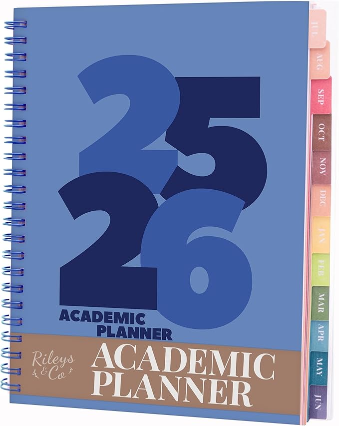 Rileys Academic Planner 2025-2026, Daily, Weekly & Monthly Planner, July 2025 - June 2026, Student Notes Pages, Twin-Wire Binding, Weekly Agenda for School & Work (8 x 6-Inches, Blue, Chunky)