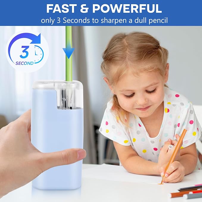 Portable Battery-Powered Electric Pencil Sharpener – Compact Design for Easy Use at Home, School, or Office – Ideal for Standard Pencils (Blue)