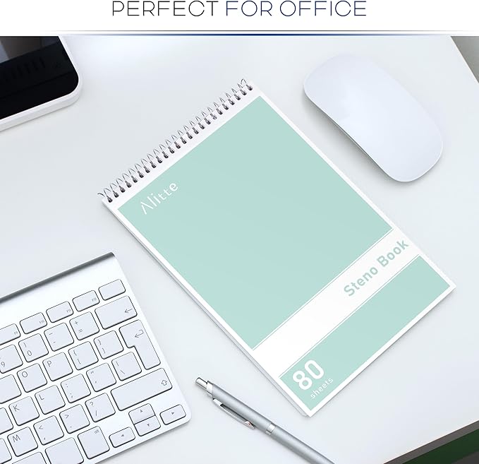 Alitte Steno Pads Spiral 6x9-12 Pack Pastel Colors - Perfect for Work, School, and Home Use, Easy Tear-Off Pages, Gregg ruled, White Paper - No Ink Bleeds - 80 Sheets