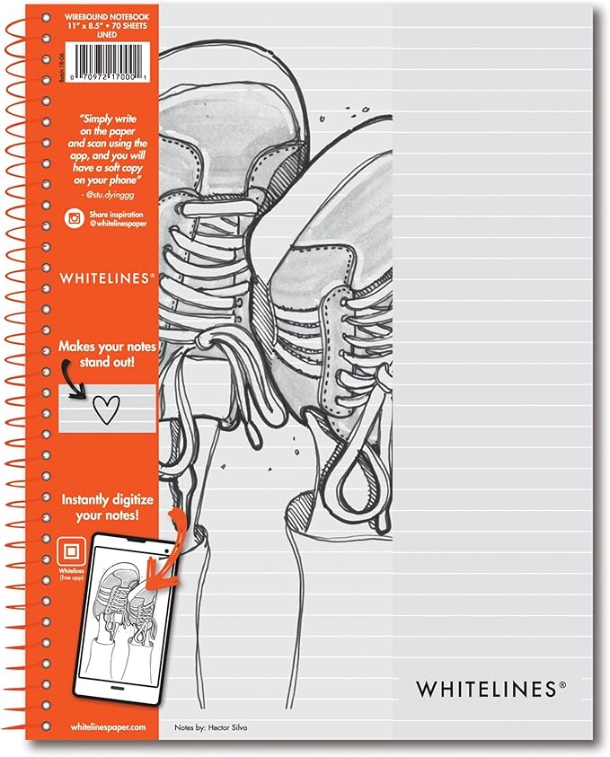ROARING SPRING Whitelines Premium Line Ruled Spiral Notebook, Digitally Download Your Notes, FREE App, 11" x 8.5" 70 Sheets
