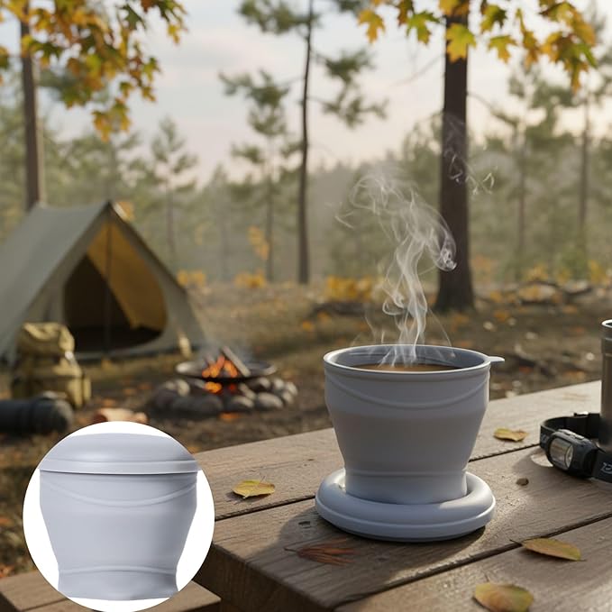 Foldable Silicone Cup for Travel Outdoor Camping Reusable foldable Mug with Lid and Lanyard