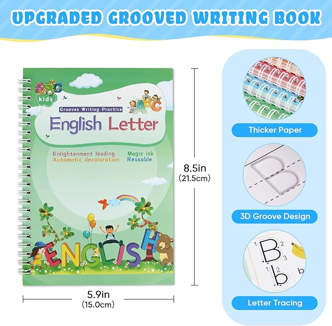 ASIGN Reusable Magic Handwriting Workbooks for Kids - 3D Grooved Tracing Copybook with Auto-Fading Ink & Grip Aid to Correct Pen Posture (6-Book Set, Preschool & Kindergarten Prep)