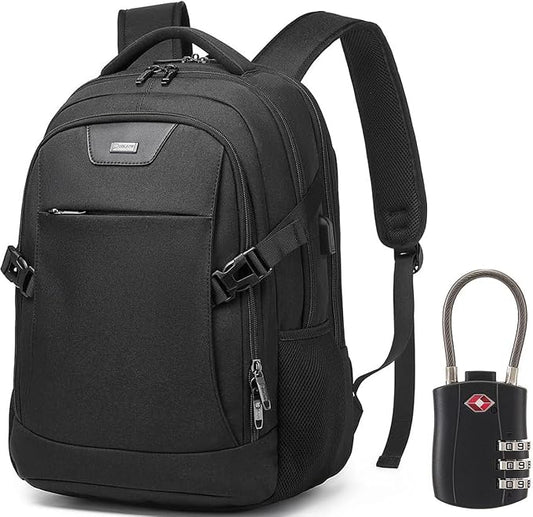 DUSLANG Anti-Theft Laptop Backpack, Black, 15.6-14-13 Inch Laptop Sleeve, USB Charging Port and Black TSA Lock