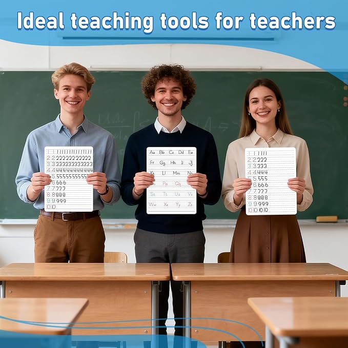 48pcs Dry Erase Board with Lines Handwriting Practice Letter Alphabet Tracing Thickened Whiteboard Must Haves Double Sided Teacher Tool Portable Drawing12 x 9"