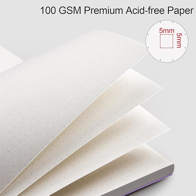 AHGXG Dotted Journal - Dot Grid Spiral Notebook A5, 160 Pages, 100 GSM Thick Paper, Waterproof Plastic Cover Journals for Bullet Journaling, Sketching, 5.7" x 8.3", Purple