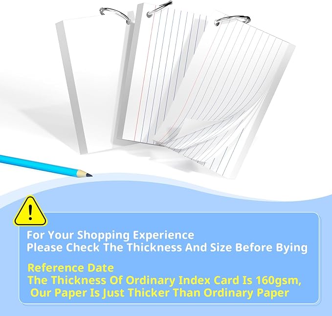 Index Cards 3x5 Inches, 600 PCS, White Flash Cards With Ring, Punched Lined Study Card Ruled Flashcards Notecards, Ruled Front And Blank Back, Note Card for School, College And Home