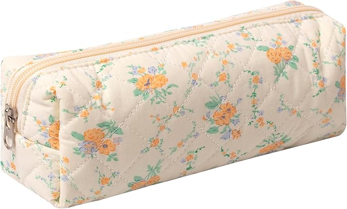Pencil Case Office College School Storage Bag Pouch Holder Box Organizer Makeup Pouch Cosmetic Bag Aesthetic Cute Pen Case for Girls Boys Kids (Orange blossom)