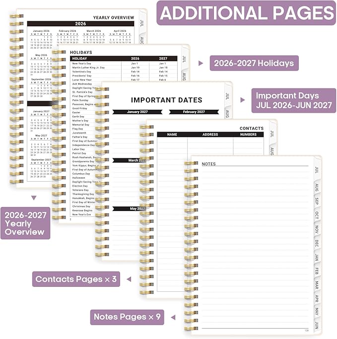 Academic Planner 2026-2027, Weekly and Monthly Calendar Book, July 2026 – June 2027, Hardcover Planner with Tabs, Perfect for Teachers, Students, Women & Men, A5 (6.4" x 8.5") - Sea Shell