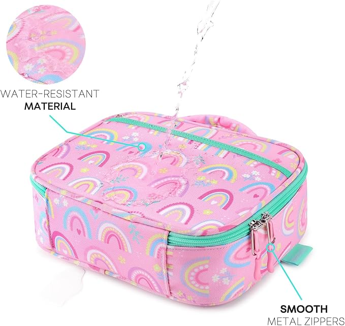 mibasies Kids Lunch Box for Girls Toddler, Insulated and Reusable Lunch Bag for School, Pink Rainbow